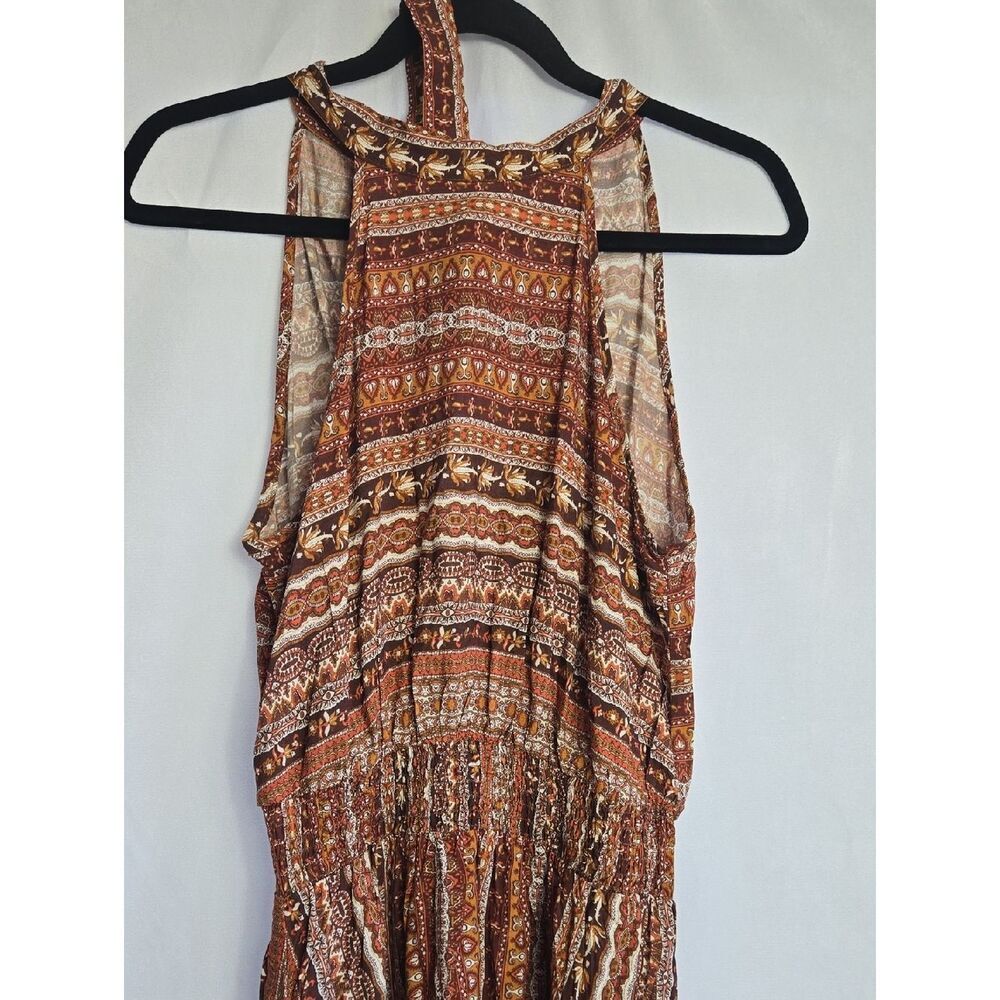 Boho Printed Sleeveless Maxi Dress in Rust & Brown